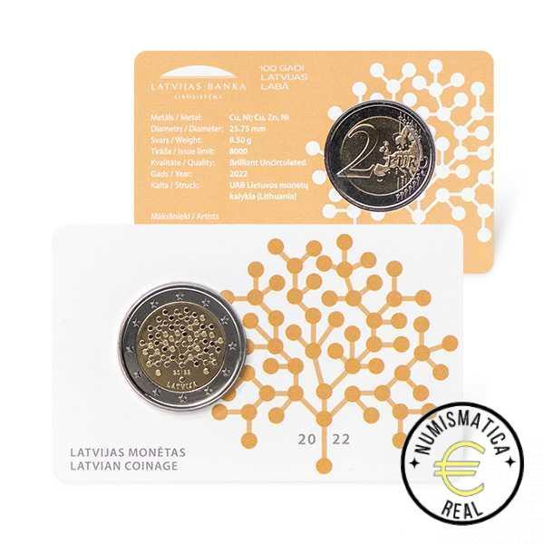 LETONIA 2022 2 EUROS CONMEMORATIVA BU - ALFABETIZACION FINANCIERA - EN COINCARD - BU.