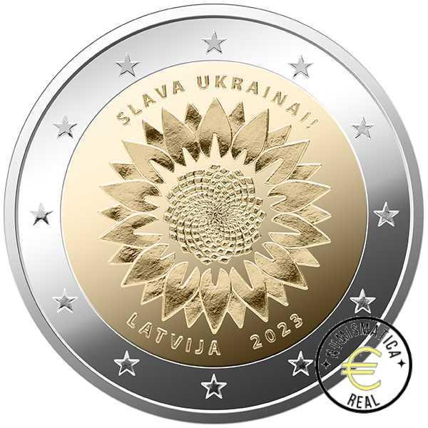 LETONIA 2023 2 EUROS CONMEMORATIVA UNC "EL GIRASOL UCRANIANO, APOYO A UCRANIA " - S/C.