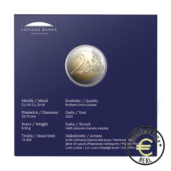 LETONIA 2023 2 EUROS CONMEMORATIVA BU - EL GIRASOL UCRANIANO- APOYO UCRANIA - EN COINCARD - BNC. - Imagen 3