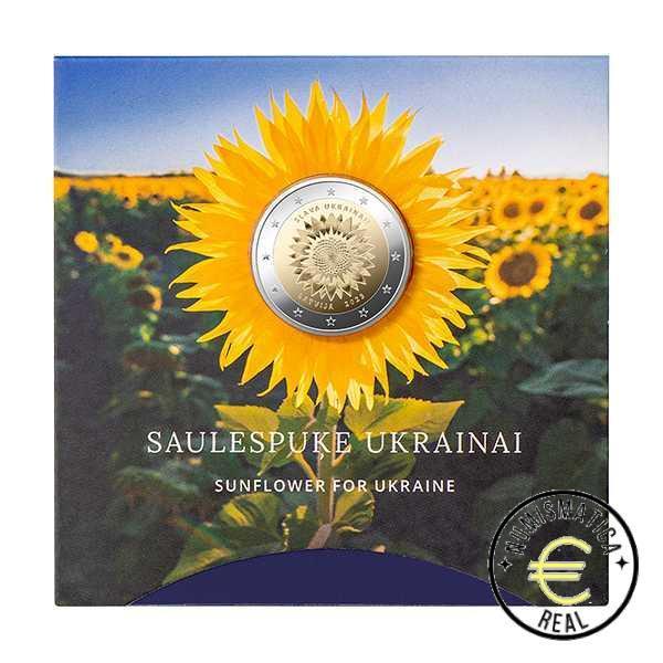 LETONIA 2023 2 EUROS CONMEMORATIVA BU - EL GIRASOL UCRANIANO- APOYO UCRANIA - EN COINCARD - BNC.