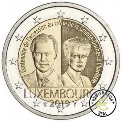 LUXEMBURGO 2019 2 EUROS CONMEMORATIVA UNC - 100 ANIV. ASCENSION DE GRAN DUQUESA CARLOTA - S/C.