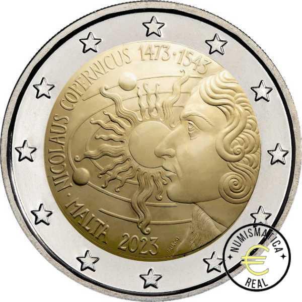 MALTA 2023 2 EUROS CONMEMORATIVA UNC - 550º ANV. NICOLAS COPERNICO EN COINCARD OFICIAL (CARTERA) - BU. - Imagen 2