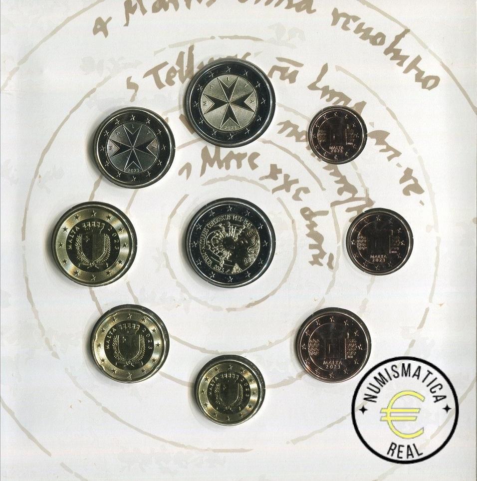 MALTA 2023 9 VALORES, 8 DE LA SERIE + 1 CONMEMORATIVAS 2 EUROS "550º ANV. NICOLAS COPERNICO" CARTERA BU - EUROSET. - Imagen 3