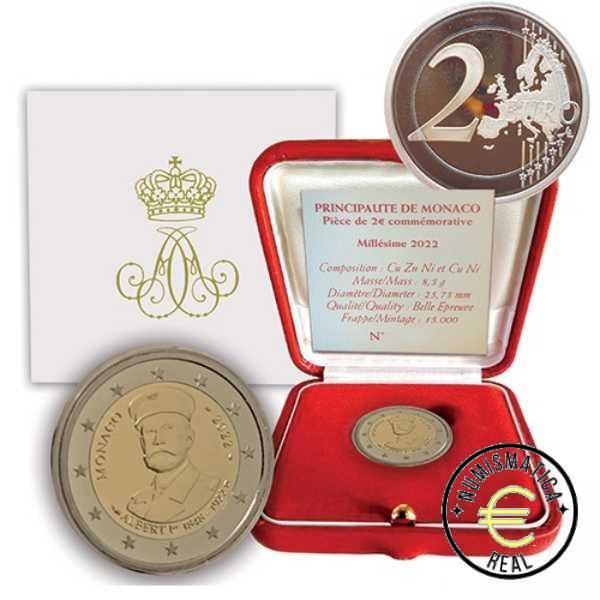 MONACO 2022 2 EUROS CONMEMORATIVA PROOF - 100 ANIVERSARIO MUERTE ALBERTO I - EN ESTUCHE OFICIAL BE. PP