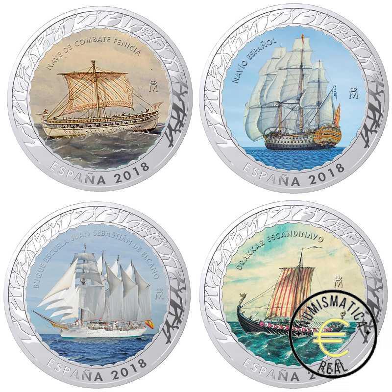 ESPAÑA 2019 1,5 EUROS CONMEMORATIVA 2018-19 COMPLETA 20 MONEDAS - HISTORIA DE LA NAVEGACION - EN COLOR + ESTUCHE UNC. - Imagen 2