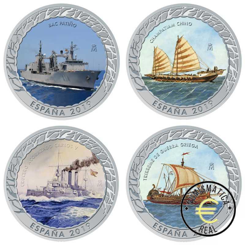 ESPAÑA 2019 1,5 EUROS CONMEMORATIVA 2018-19 COMPLETA 20 MONEDAS - HISTORIA DE LA NAVEGACION - EN COLOR + ESTUCHE UNC. - Imagen 3