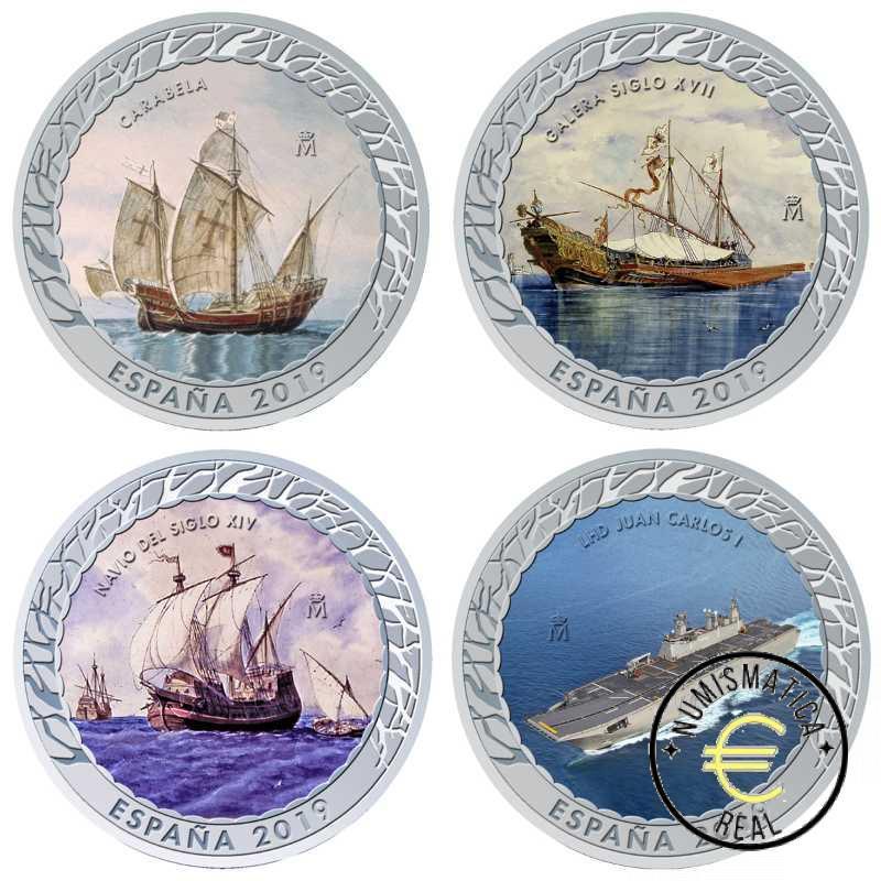 ESPAÑA 2019 1,5 EUROS CONMEMORATIVA 2018-19 COMPLETA 20 MONEDAS - HISTORIA DE LA NAVEGACION - EN COLOR + ESTUCHE UNC. - Imagen 4