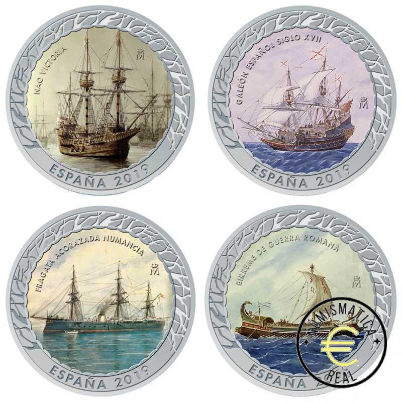 ESPAÑA 2019 1,5 EUROS CONMEMORATIVA 2018-19 COMPLETA 20 MONEDAS - HISTORIA DE LA NAVEGACION - EN COLOR + ESTUCHE UNC. - Imagen 5