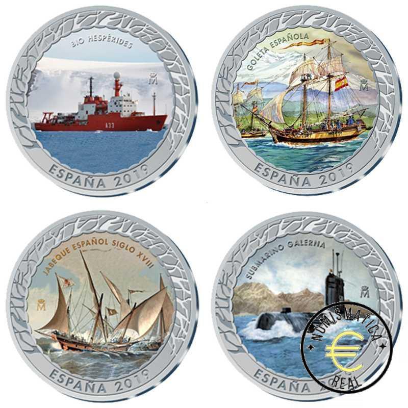 ESPAÑA 2019 1,5 EUROS CONMEMORATIVA 2018-19 COMPLETA 20 MONEDAS - HISTORIA DE LA NAVEGACION - EN COLOR + ESTUCHE UNC. - Imagen 6
