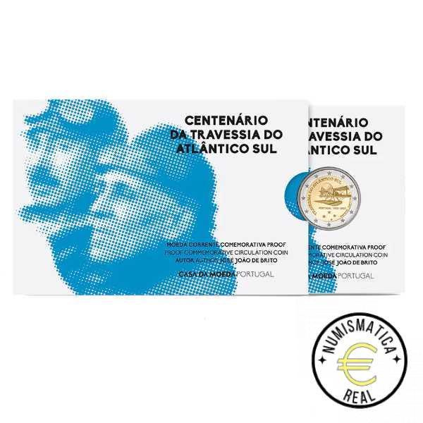 PORTUGAL 2022 2 EUROS CONMEMORATIVA PROOF - 100º PRIMERA TRAVESIA AEREA DEL ATLANTICO SUR - EN COINCARD OFICIAL (CARTERA) - PP.