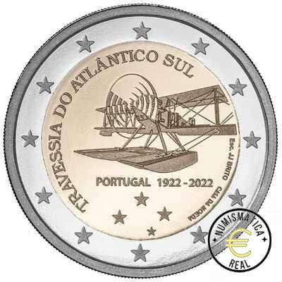 PORTUGAL 2022 2 EUROS CONMEMORATIVA PROOF - 100º PRIMERA TRAVESIA AEREA DEL ATLANTICO SUR - EN COINCARD OFICIAL (CARTERA) - PP. - Imagen 2