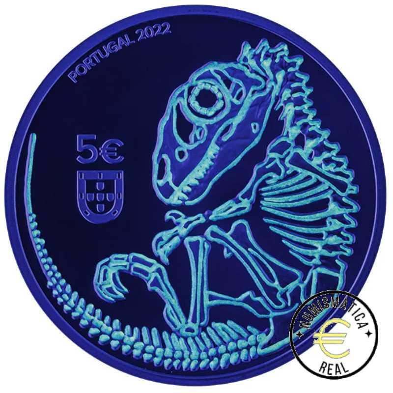 PORTUGAL 2022 5 EUROS - MONEDA DE PLATA "DINOSAURIOS - LOURINHANOSAURUS" MONEDA EN COLOR PROOF. - Imagen 5
