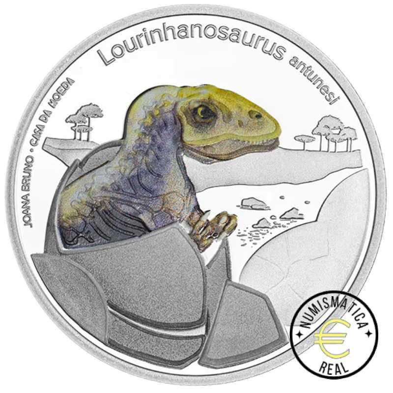 PORTUGAL 2022 5 EUROS - MONEDA DE PLATA "DINOSAURIOS - LOURINHANOSAURUS" MONEDA EN COLOR PROOF. - Imagen 2