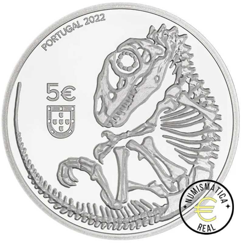 PORTUGAL 2022 5 EUROS - MONEDA DE PLATA "DINOSAURIOS - LOURINHANOSAURUS" MONEDA EN COLOR PROOF. - Imagen 4