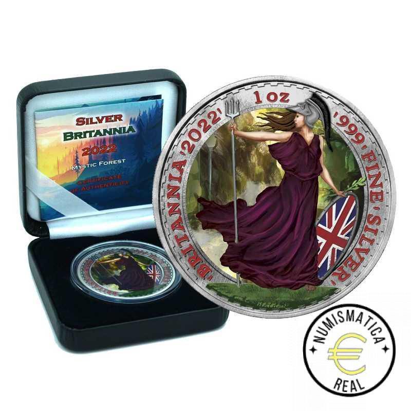 REINO UNIDO 2022 2£ POUNDS - 1 Oz DE PLATA BRITANNIA - "EDICION FORESTAL" MONEDA COLOR UK.