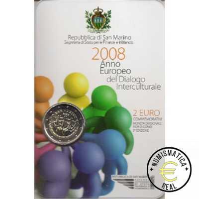 SAN MARINO 2008 2 EUROS CONMEMORATIVA BU - AÑO EUROPEO DEL DIALOGO INTERCULTURAL - EN CARTERA OFICIAL.