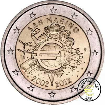 SAN MARINO 2012 2 EUROS CONMEMORATIVA BU - 10 AÑOS DEL EURO COMO MONEDA UNICA - TYE - EN CARTERA OFICIAL. - Imagen 2