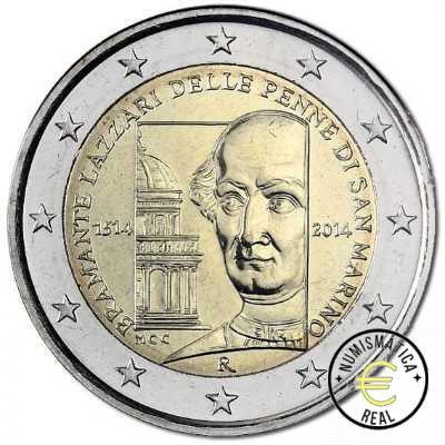 SAN MARINO 2014 2 EUROS CONMEMORATIVA BU - 500º ANIVERSARIO DE LA MUERTE DE DONATELO BRAMANTE - EN CARTERA OFICIAL. - Imagen 2