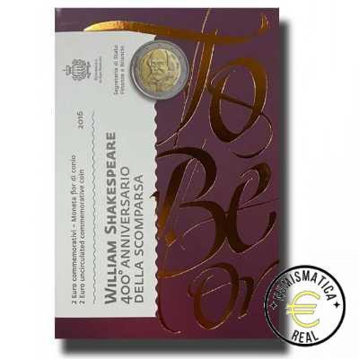 SAN MARINO 2016 2 EUROS CONMEMORATIVA BU - 500º ANIVERSARIO DE LA MUERTE DE WILLIAM SHAKESPEARE - EN CARTERA OFICIAL.