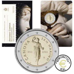 SAN MARINO 2022 2 EUROS CONMEMORATIVA BU - BICENTENARIO DE LA MUERTE DE ANTONIO CANOVA - EN CARTERA OFICIAL.