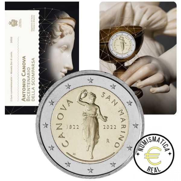SAN MARINO 2022 2 EUROS CONMEMORATIVA BU - BICENTENARIO DE LA MUERTE DE ANTONIO CANOVA - EN CARTERA OFICIAL.