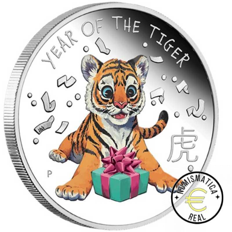 TUVALU 2022 50 CENTS DE DOLARES - 1/2 Oz DE PLATA PROOF "BEBE TIGRE" REGALO, BE PP.