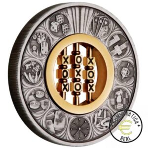 TUVALU 2022 2$ DOLARES - 2 Oz DE PLATA "JUEGOS A TRAVÉS DE LAS EDADES" AJEDREZ, DAMAS, DADOS..., ACABADO ANTIGUO.