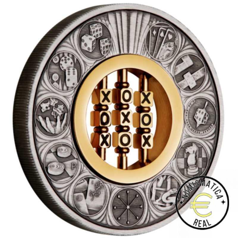 TUVALU 2022 2$ DOLARES - 2 Oz DE PLATA "JUEGOS A TRAVÉS DE LAS EDADES" AJEDREZ, DAMAS, DADOS..., ACABADO ANTIGUO.