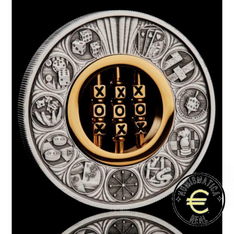 TUVALU 2022 2$ DOLARES - 2 Oz DE PLATA "JUEGOS A TRAVÉS DE LAS EDADES" AJEDREZ, DAMAS, DADOS..., ACABADO ANTIGUO. - Imagen 6