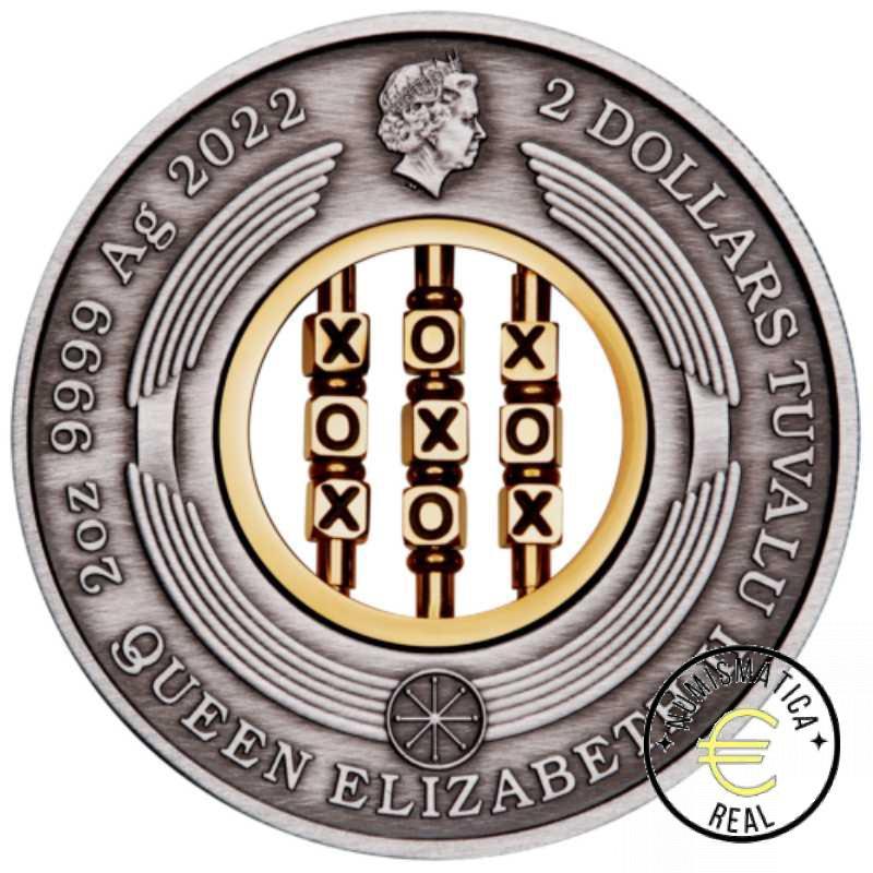 TUVALU 2022 2$ DOLARES - 2 Oz DE PLATA "JUEGOS A TRAVÉS DE LAS EDADES" AJEDREZ, DAMAS, DADOS..., ACABADO ANTIGUO. - Imagen 3