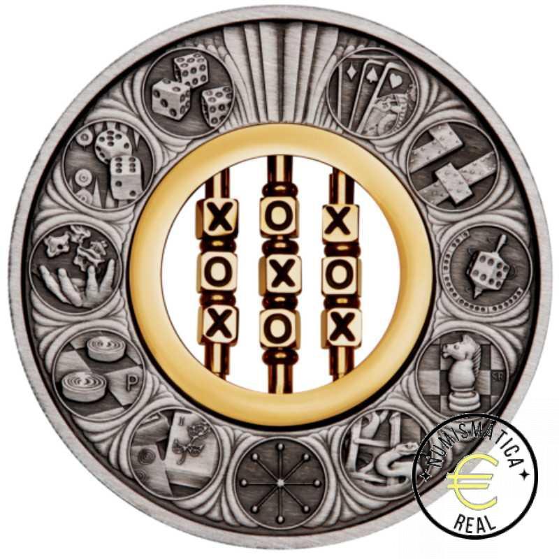 TUVALU 2022 2$ DOLARES - 2 Oz DE PLATA "JUEGOS A TRAVÉS DE LAS EDADES" AJEDREZ, DAMAS, DADOS..., ACABADO ANTIGUO. - Imagen 2