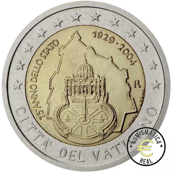 VATICANO 2004 2 EUROS CONMEMORATIVA BU - 75º ANIVERSARIO DE LA FUNDACION DEL ESTADO DE LA CIUDAD DEL VATICANO - EN CARTERA OFICIAL. - Imagen 2