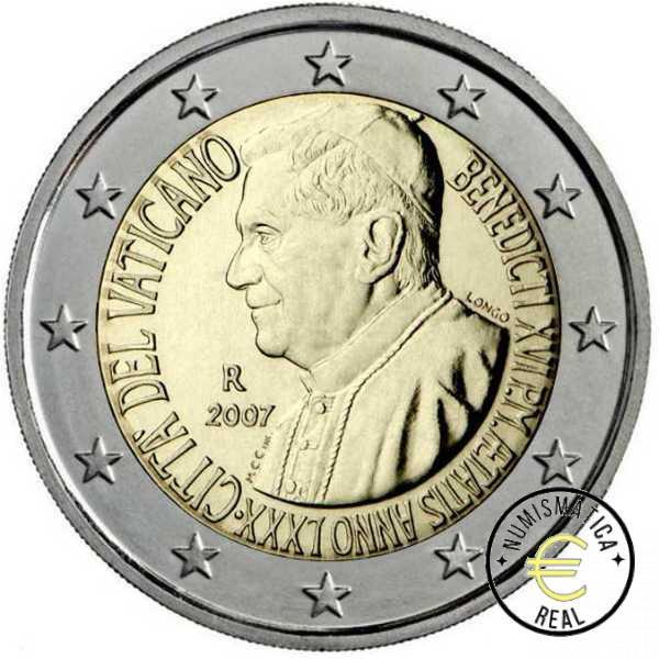 VATICANO 2007 2 EUROS CONMEMORATIVA BU - 80 CUMPLEAÑOS DEL PAPA BENEDICTO XVI - EN CARTERA OFICIAL. - Imagen 2