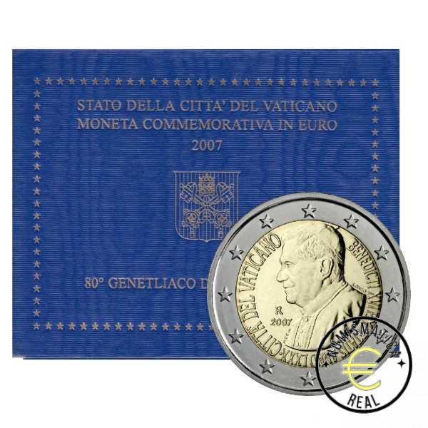 VATICANO 2007 2 EUROS CONMEMORATIVA BU - 80 CUMPLEAÑOS DEL PAPA BENEDICTO XVI - EN CARTERA OFICIAL.