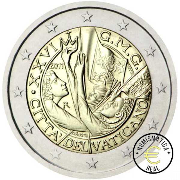 VATICANO 2011 2 EUROS CONMEMORATIVA BU - VIGÉSIMO SEXTA JORNADA MUNDIAL DE LA JUVENTUD - EN CARTERA OFICIAL. - Imagen 2
