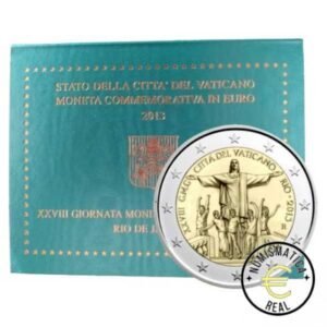 VATICANO 2013 2 EUROS CONMEMORATIVA BU - XXVIII JORNADA MUNDIAL DE LA JUVENTUD - RÍO DE JANEIRO - EN CARTERA OFICIAL.