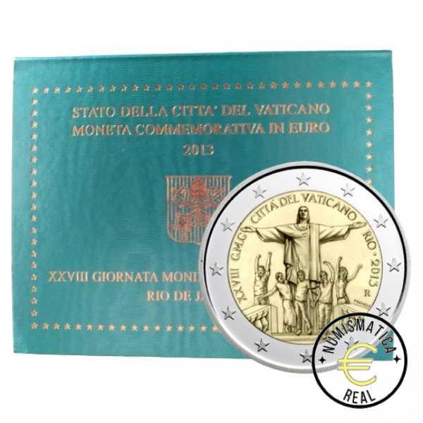 VATICANO 2013 2 EUROS CONMEMORATIVA BU - XXVIII JORNADA MUNDIAL DE LA JUVENTUD - RÍO DE JANEIRO - EN CARTERA OFICIAL.