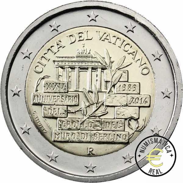 VATICANO 2014 2 EUROS CONMEMORATIVA BU - 25 ANIVERSARIO DE LA CAIDA DEL MURO DE BERLÍN - EN CARTERA OFICIAL. - Imagen 2