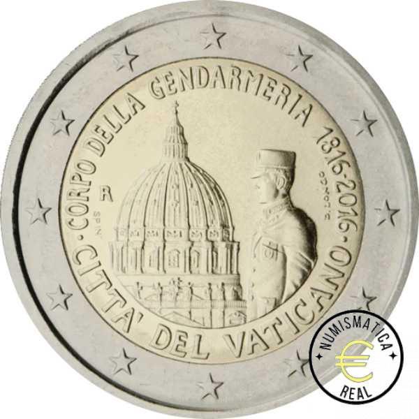 VATICANO 2016 2 EUROS CONMEMORATIVA BU - BICENTENARIO DE LA GENDARMERIA VATICANA - EN CARTERA OFICIAL. - Imagen 2