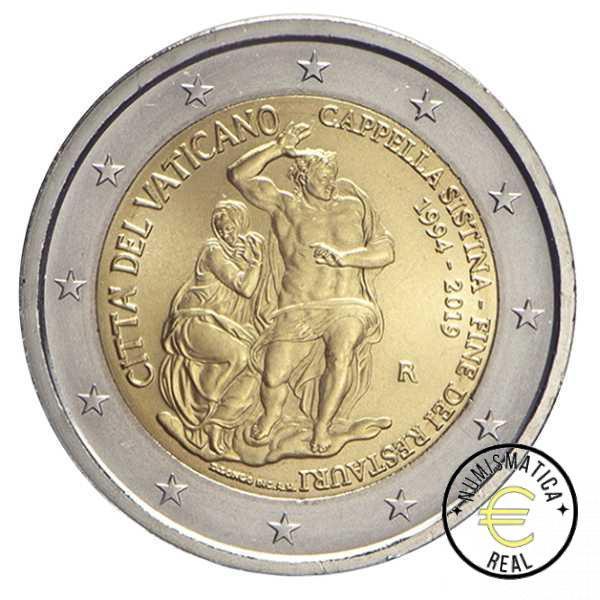 VATICANO 2019 2 EUROS CONMEMORATIVA BU - 25º ANIVERSARIO DE LA RESTAURACION DE LA CAPILLA SIXTINA - EN CARTERA OFICIAL. - Imagen 2
