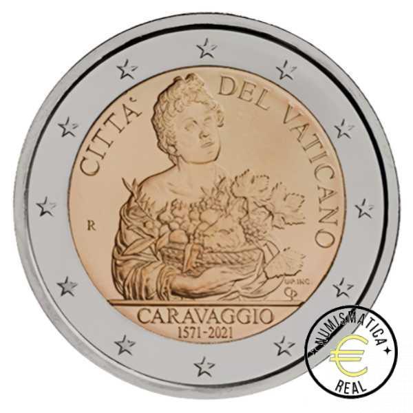 VATICANO 2021 2 EUROS CONMEMORATIVA BU - 450º ANIVERSARIO DEL NACIMIENTO DE CARAVAGGIO - EN CARTERA OFICIAL. - Imagen 2
