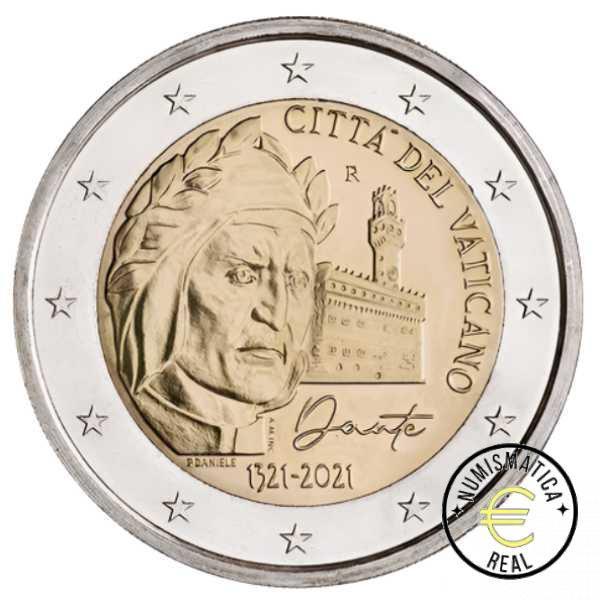 VATICANO 2021 2 EUROS CONMEMORATIVA BU - VII CENTENARIO DE LA MUERTE DE DANTE ALIGHIERI- EN CARTERA OFICIAL. - Imagen 2