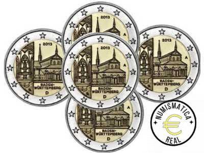 ALEMANIA 2013 2 EUROS CONMEMORATIVA UNC -"CASTILLO DE WURTTEMBERG" LAS 5 CECAS LETRA A,D,F,G,J - S/C.