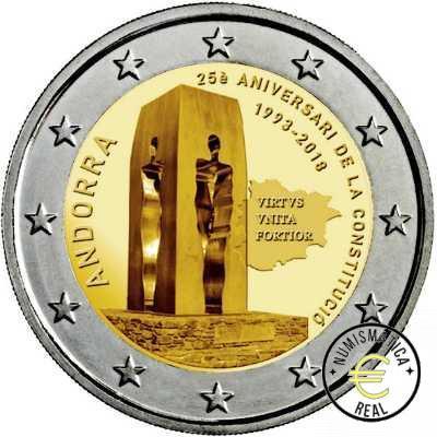 ANDORRA 2018 2 EUROS CONMEMORATIVA UNC - 25 ANIVERSARIO DE LA CONSTITUCION DE ANDORRA (EN COINCARD) - S/C.