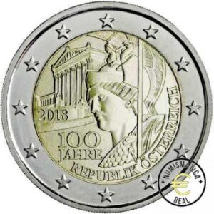 AUSTRIA 2018 2 EUROS CONMEMORATIVA UNC - 100 AÑOS DE LA REPUBLICA DE AUSTRIA - S/C.