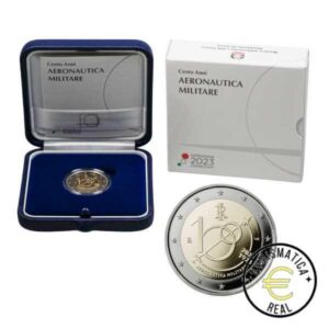 ITALIA 2023 2 EUROS CONMEMORATIVA PROOF "100 FUERZAS AEREA ITALIANA" PP EN ESTUCHE.