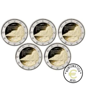 5x ALEMANIA 2024 2 EUROS CONMEMORATIVA UNC "MECKLEMBURGO POMERANIA - KÖNIGSTUHL " S/C. 5 CEDAS (A,D,F,J,G)