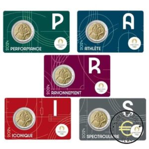 5x FRANCIA 2024 2 EUROS CONMEMORATIVA UNC - JUEGOS OLIMPICOS PARIS 2024 - 4 ED. (EN COINCARD) 5 VERSIONES EN 5 COLORES DIFERENTES. - S/C.