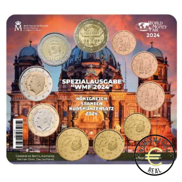 ESPAÑA 2024 10 VALORES - SERIE DE 1CENT A 2 EUROS 8 VALORES + 2 EUROS COM. "SEVILLA Y POLICIA NACIONAL"- CARTERA WMF BERLIN BU - EUROSET. DIFICIL