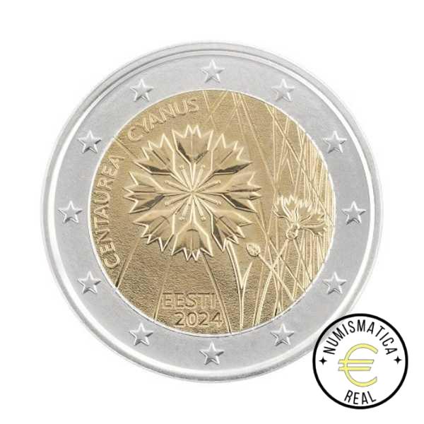 ESTONIA 2024 2 EUROS CONMEMORATIVA BU - EL ACIANO, FLOR NACIONAL DE ESTONIA - EN COINCARD - BNC. - Imagen 2
